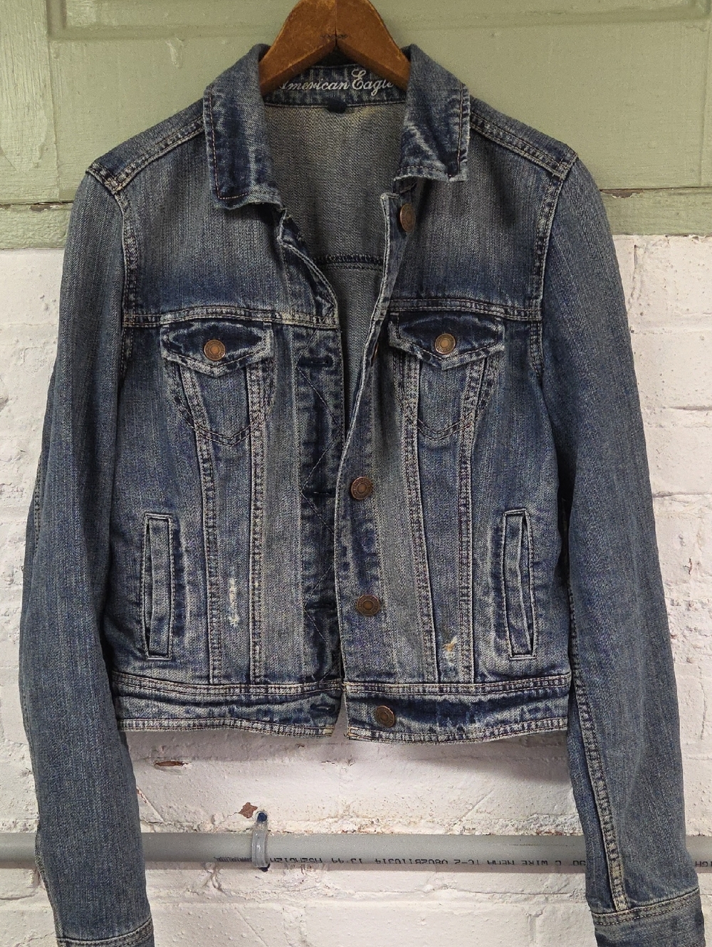 American Eagle Outfitters Distressed Blue Denim Jacket Med 2013 Y2k